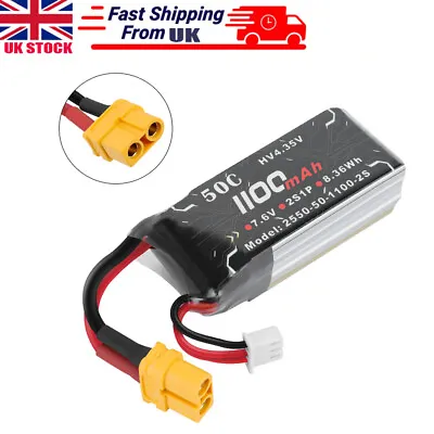 1100mAh 7.6V RC HV LiPo Battery 50C 2S Rechargeable Battery XT60 Plug For Car UK • £9.99