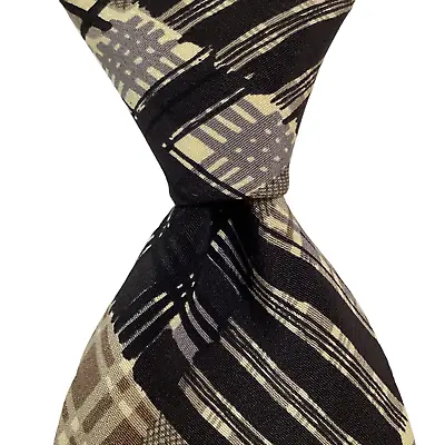 PAL ZILERI Men's 100% Silk Necktie ITALY Designer Geometric Black/Gray/Green EUC • $34.99