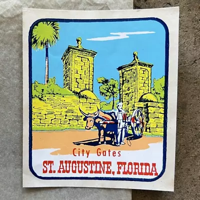 Original Vintage ST. AUGUSTINE Florida TRAVEL Water DECAL Old City Gates Bull FL • $7.49