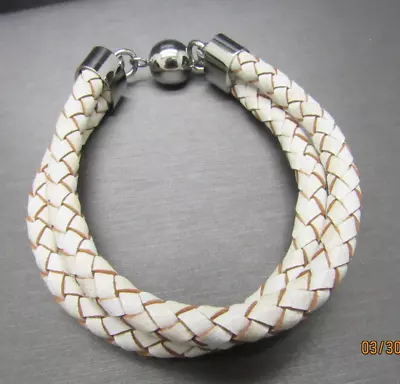 QVC Steel By Design White Leather Large Double Row Bracelet SOLD OUT $55 • $15.99