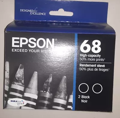 Genuine Epson 68 Black Noir Ink Cartridges T068120-D2 2-Pk New Box Expired 4/21 • $28.99