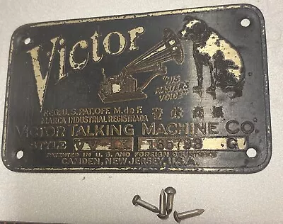 Antique Victor Talking Machine Phonograph VV-IX Parts: METAL NAMEPLATE ID TAG • $19.99