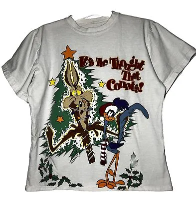 Warner Bros Looney Tunes Christmas 1995 All Over Print Shirt Sz S/M Vntg • $42.50