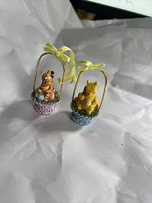 Lot Of 2 Ornament In Basket With Easter Eggs Figurine Disney Classic Pooh • $29.99