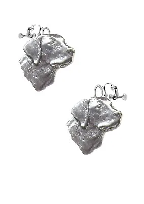 A4 Labrador’s Head English Pewter On CLIP ON EARRINGS Ear Screw Pad  Boxed Gift • £16.99