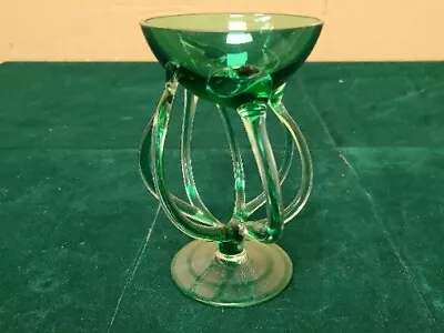 Vintage Makora Krosno Handblown Green Jellyfish Art Glass Pedestal (BFEB-08-004) • $24