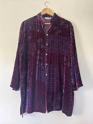 East Purple Silk Blend Devore Long Blouse / Overshirt Size UK 14 • £20