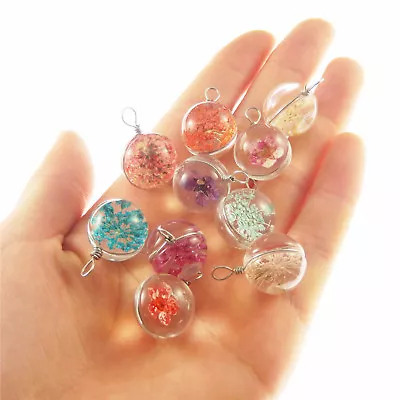 4 Transparent Glass Ball Charm Dried Flower Pendant Dangle Jewelry Craft 23-25mm • £3.77