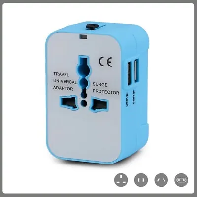 Universal Travel Adaptor Worldwide Charger Plug Converter With 2 USB Ports • £8.95