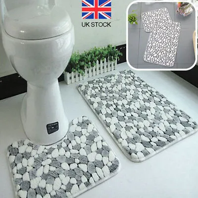 £9.37 • Buy Pebbles Bath Mat Pedestal Mat Memory Foam Non Slip Soft Toilet Bathroom Rug Set