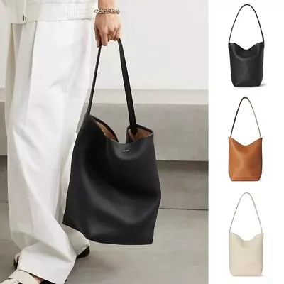 Genuine Leather Bucket Bag Litchi Patterned Tote Bag Large Capacity Shoulder Bag • $46.55