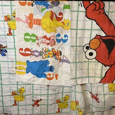 VINTAGE 1997 Spring Henson Sesame Street Bed Set Fitted Flat Sheet 2 Pillowcases • $40