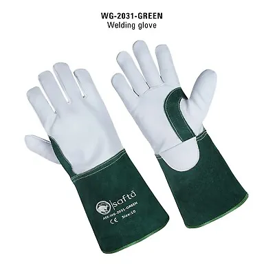 Tig Welding Gloves Green Heat Resistant 14   BBQ MIG TIG Welder Safety Glove • £6.49