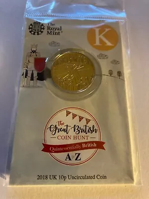 2018 K  KING ARTHUR 10p A - Z Alphabet UNCIRCULATED CARDED SEALED COIN HUNT  K • £3.99