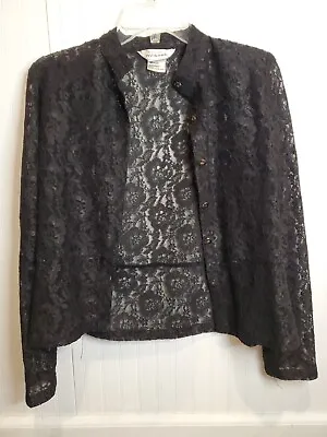 Exclusively Misook Size XS Black Button Down  Top Sheer Lace • $17.09