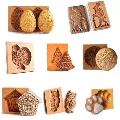 Wooden Cookie Molds Assorted Christmas Animals Pattern Non-toxic Natural Tool • $21.24