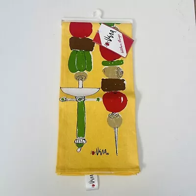 Vera Neumann Kitchen Tea Towel Yellow Shish Kabob Cotton Linen Bardwil • $23