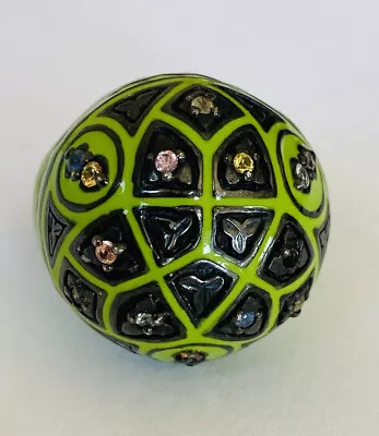 MCL Design Sterling Silver Mosaic Dome Green Enamel & Mixed Sapphires Ring Sz 7 • $599.99