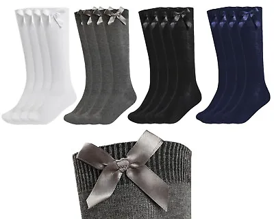 £4.50 • Buy New Girls 3 Multi Pack Knee High With Bow Detail Back 2 School Cotton Rich Socks
