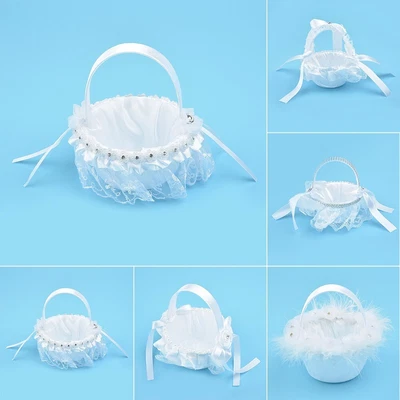 £8.84 • Buy Crystal Heart Bridal Wedding Party Flower Girl Basket Ring Bearer Pillow