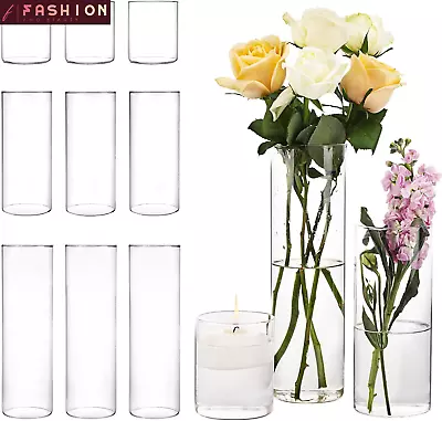 Glass Cylinder Vase 12 Pack 4 812 Inch Tall Vases For Rustic Decor New • £53.20