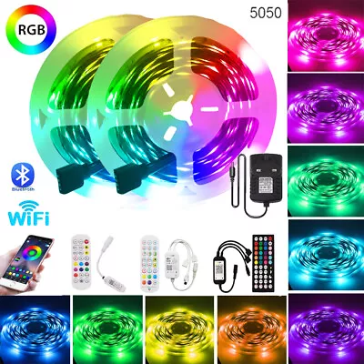 LED Strip Lights 12V 5-30m 5050 RGB Colour Changing Tape Bluetooth Music Control • £11.50