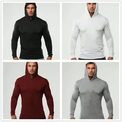 Sexy Men Muscle Long Sleeve Hoodies Pullover Gym Workout Lightweight Sweatshirts • $15.15