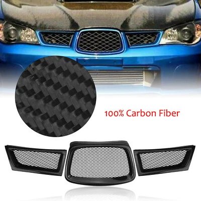 $86.55 • Buy 3x REAL Carbon Fiber Front Grill Grille For Subaru Impreza 9th WRX STI 2006-2007