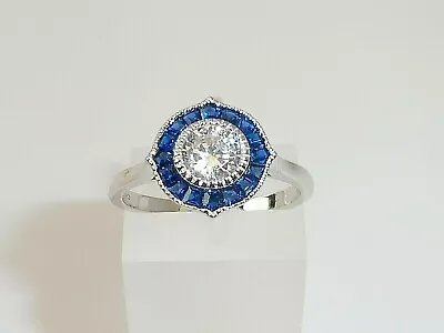 £32.50 • Buy Ladies Art Deco Halo Design 925 Sterling Solid Silver Blue & White Sapphire Ring