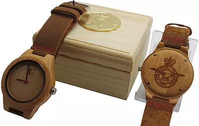 RAF ROYAL AIR FORCE Crest Wooden Wrist Watch Luxury Leather Crested Military • £39.95