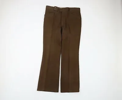 Vintage 70s Rockabilly Mens 32x29 Double Knit Wide Leg Bell Bottom Chinos Brown • $101.96