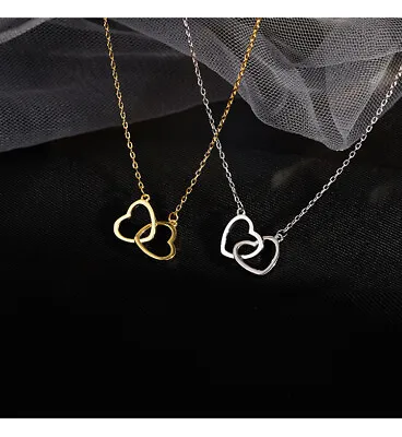 Couple Heart Necklace Pendant Silver Gold Chain Women Jewellery UK • £3.99