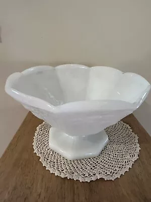 Vintage Milk Glass Pedestal Footed Fruit Bowl Grape Vine & Leaf Pattern • $10