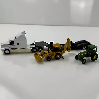 ERTL John Deere Metal Diecast Semi Truck Flatbed Trailer Tractor & 310D Loader • $48