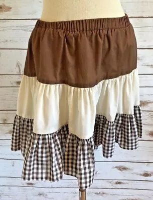 SASABOBS Girls Knee Length Brown Beige Elastic Waist Layers Pleated Skirt Size M • $9.99