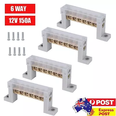 4PCS 12V 150A 6 Way Bus Bar Ground Distribution Block Panel +24pcs Terminal • $18.93