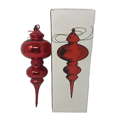 VTG DEPARTMENT 56 Mercury Glass Double Finial Ornament Red 10  With Box • $35