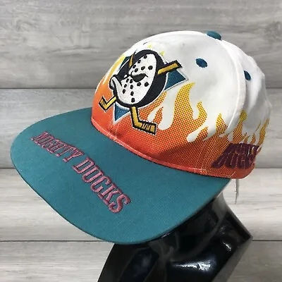 Vintage Anaheim Mighty Ducks Hat Cap Snapback NHL Annco On Fire Flame 90s Youth • $115.96