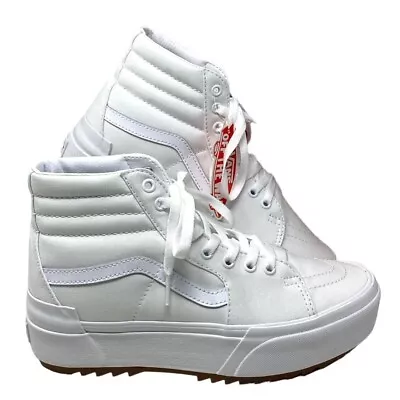 VANS Sk8-Hi Stacked Sneakers White Canvas Women Size Platform Shoes VN0A4BTWL5L • $66.49