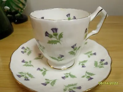 $12 • Buy Aynsley Demitasse Cup & Saucer Fine Bone China Footed W Purple Flowers Gold Trim