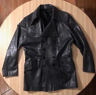 Vtg 40/50 Style NEW YORK SPEED Men 40 Black Leather Barnstormer Pea Coat • $200