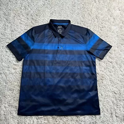 Oakley Polo Shirt Mens XL Blue Stripe Performance Stretch Athletic Golf Adult • $22.88