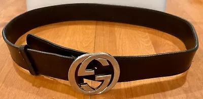 Gucci Logo Gg Interlocking Buckle Black Gucci Belt Holes At 35-36-37-38” • $154