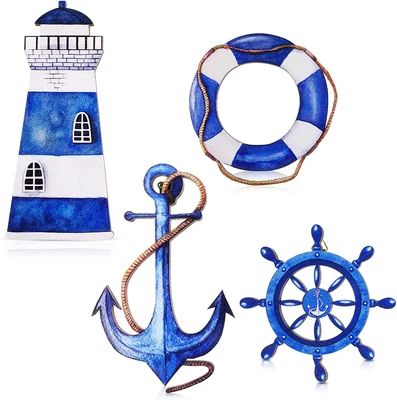 $12.70 • Buy 4 Pieces Beach Wall Decor Plague Ocean Theme Marine Coastal Decorations Wood NEW