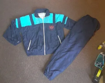 VINTAGE 80s 90s Blue ADIDAS SHELLSUIT SHELL SUIT -  TOP + TROUSERS- SIZE 46  • £44.98