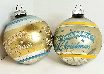 Vintage Shiny Brite Mercury Glass Stenciled Merry Christmas Striped Ornaments  • $36.99