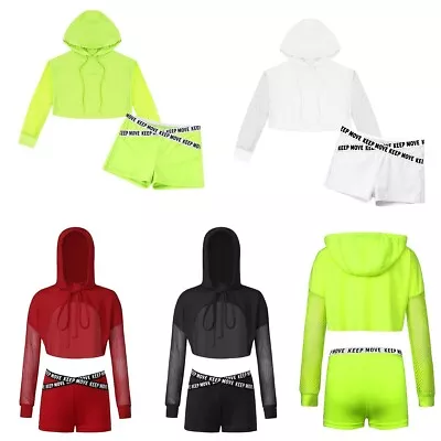 Girls Hip Hop Performance Hooded With Shorts Sports Dance Outfit Set Clothing • $26.08