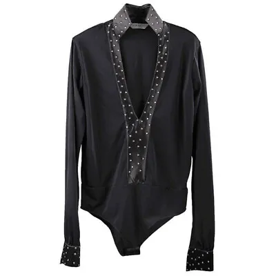 Men V Neck Long Sleeve Dancewear Fit Latin Salsa Dance Shirt Ice Skating Leotard • £28.79