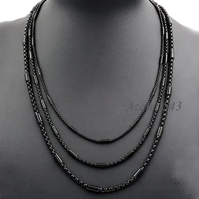 2/3/4MM 18 ~36  MENs BOYs Black Tone Tube Box Stainless Steel Chain Necklace • $9.99