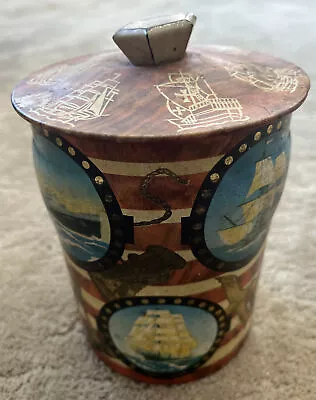 Vintage GEORGE HORNER Tin Canister Decorative Storage Can W Lid  ENGLAND 6  X 5  • $16.99